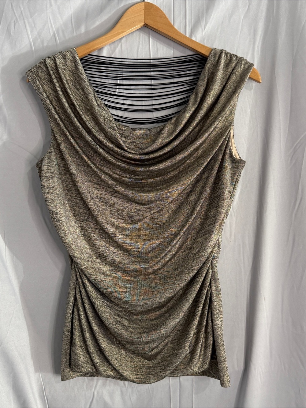 Ambiance Metallic Olive Draped Sleeveless Top